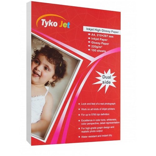 کاغذ فتوگلاسه تایکوجت سایز A4 وزن 220 گرم 100 برگ دوطرفه