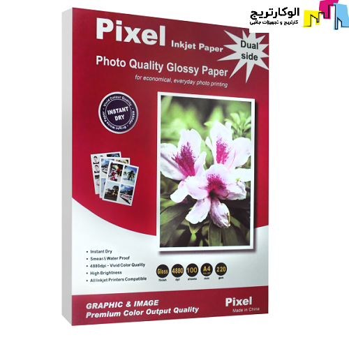 کاغذ فتوگلاسه پیکسل سایز A4 وزن 220 گرم 100 برگ دوطرفه