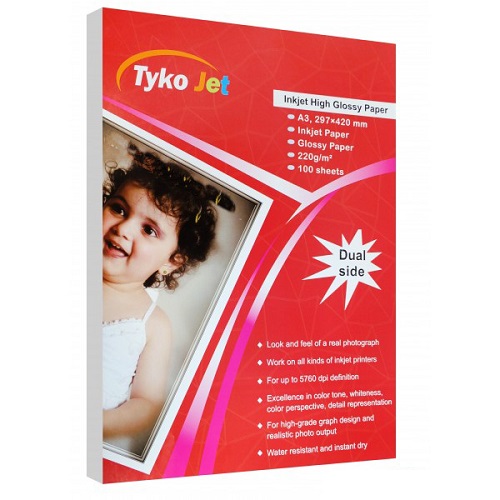 کاغذ های گلاسه تایکوجت سایز A3 وزن 220 گرم 100 برگ دوطرفه
