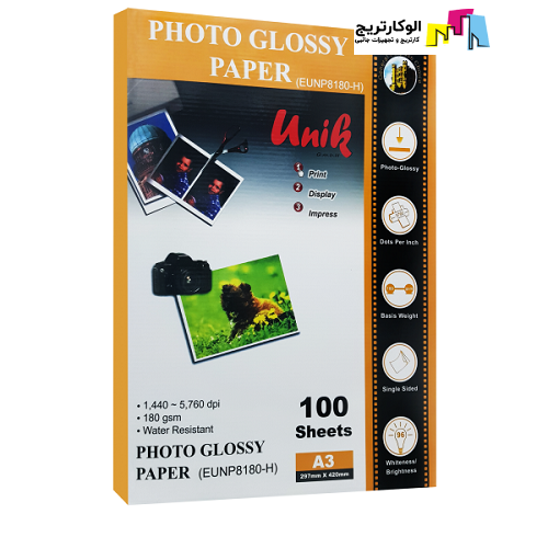 کاغذ فتوگلاسه یونیک سایز A3 وزن 180 گرم 100 برگ