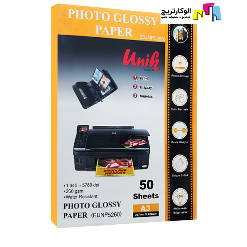 کاغذ فتوگلاسه یونیک سایز A3 وزن 260 گرم 50 برگ