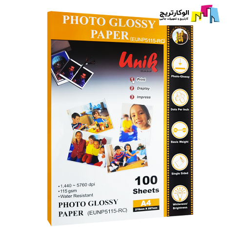 کاغذ فتوگلاسه یونیک سایز A4 وزن 115گرم 100 برگ