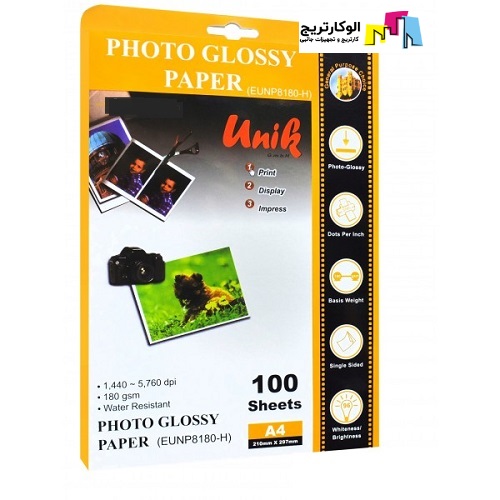 کاغذ فتوگلاسه یونیک سایز A4 وزن 180 گرم 100 برگ